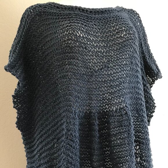 NEW Handmade Cotton Slip-on, Two-Toned Denim, Poncho Tunic - Picture 5 of 8